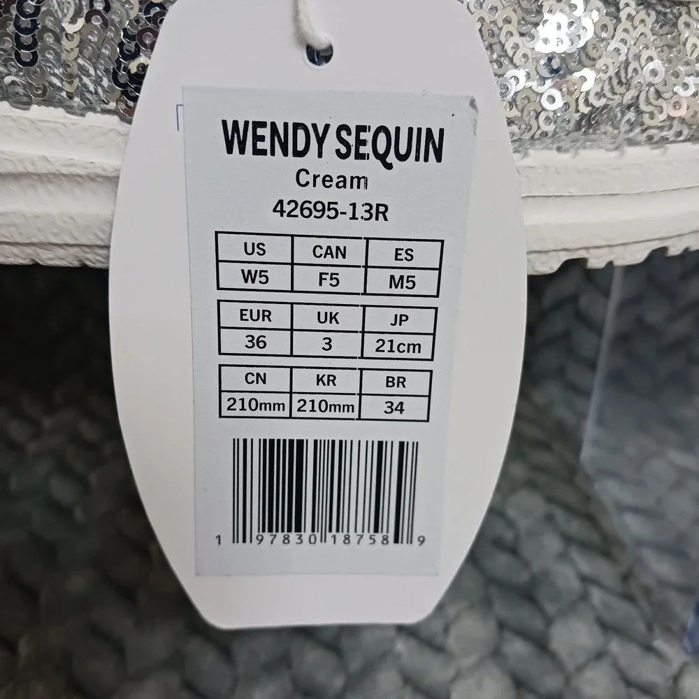 Hey Dude Wendy Sequin Cream Silver Women's Slip-On Comfort Sneakers Shoes Size 5